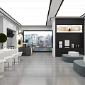 Modern Kitchen Interior With Black Cabinets Island Counter Stainless Steel Appliances And City View