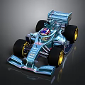 Sleek Blue Formula 1 Car With Castrol Logo Yellow Wheels And Aerodynamic Design