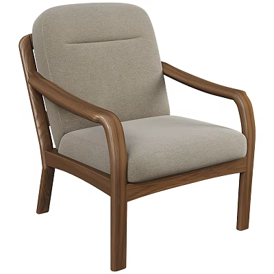 Modern Leisure Chair With Wooden Armrests Light Gray Cushion And Solid Wood Legs 3d model