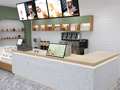 Modern Cafe Interior With Counter Digital Menu Screens And Coffee Machines 3d model