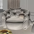 Cozy Beige Round Armchair With Cushion Pillow Sunflower Rug And Side Table