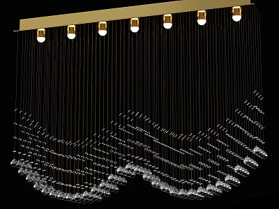 Modern Luxury Chandelier With Golden Base Multiple Bulbs Black Hanging Strings And Crystal Decorations 3d model