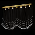 Modern Luxury Chandelier With Golden Base Multiple Bulbs Black Hanging Strings And Crystal Decorations