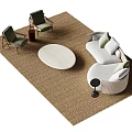 Light Gray L shaped Sofa And Round Coffee Table Set With Green Cushions And Brown Carpet