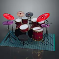 Colorful Toy Drum Set With Red Drums And Colored Cymbals On Green Mat