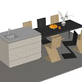 Modern Bar Counter Interior With White Cabinets Sink Black Table Chairs Fruits And Vase