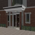 Elegant Entry Door With Glass Panels In Red Brick Building White Frame And Windows