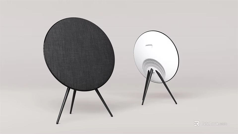 Modern Circular Black and White Speakers with Minimalist Tripod Stands Design 3d model 