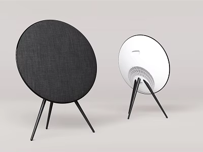 Modern Circular Black and White Speakers with Minimalist Tripod Stands Design 3d model