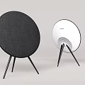 Modern Circular Black and White Speakers with Minimalist Tripod Stands Design