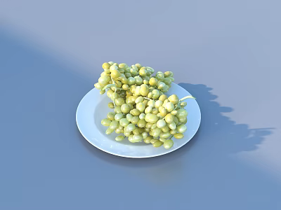 Fresh Green Grapes Arranged on a White Plate on Light Blue Tabletop 3d model
