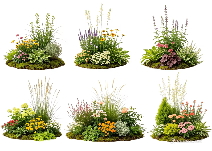 Diverse Garden Plant Combinations With Mixed Flowers Grasses And Foliage 3d model 