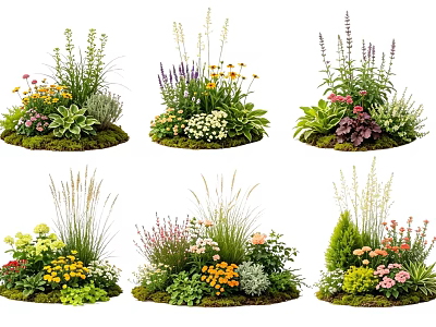 Diverse Garden Plant Combinations With Mixed Flowers Grasses And Foliage 3d model