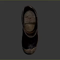 Tall Dark Colored Boots With Brown Stripe Worn Out Sole And Laces Design