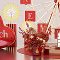 Festive Happy New Year Ferris Wheel Decor With Red Heart Fireworks And Gift Boxes