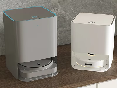 Smart Machines With Automatic Lid Design In Gray And White On Wooden Countertop 3d model