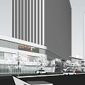 Modern Commercial Complex With Interconnected Walkways Green Roof And Plaza Area