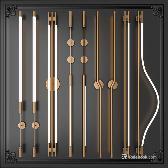 Modern Wall Lamps with Slim Metal Frames and Geometric Circular Accents on Dark Wall 3d model 