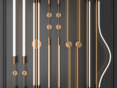Modern Wall Lamps with Slim Metal Frames and Geometric Circular Accents on Dark Wall 3d model