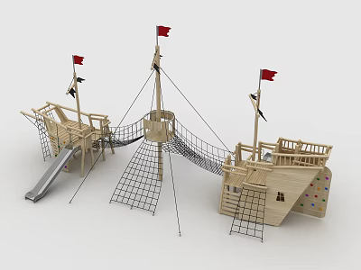 Outdoor non-standard wooden amusement equipment wooden pirate ship 3d model