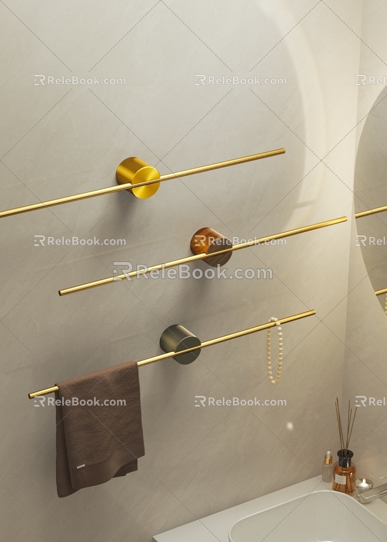 Light Luxury Towel Balance Bar Single Bar Walnut Wire-drawing Gold Towel Hanging Rod 3d model