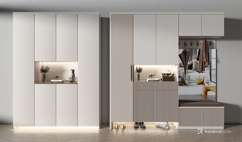 Modern Shower Sauna Space With Elegant Cabinets And Lights 3d model