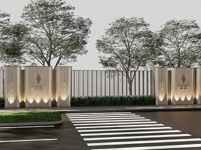 Modern Garden Landscape Design With Trees Decorative Fences Lighting And Lush Greenery 3d model
