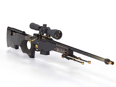 Black And Gold Sniper Rifle With Tactical Scope And Decorative Design Details 3d model