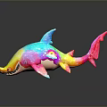 Colorful Shark Artistic Model With Blue Pink Yellow Hues On Dark Background