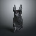Sleek Black Leather Sleeveless Dress With Pleated Details And Geometric Cuts
