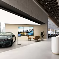 Modern Car Showroom Interior With Luxury Cars Sofas And Large Windows Columns