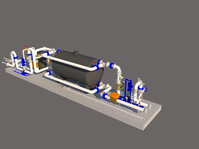Industrial Equipment with Large Storage Tank Pipeline System Valves and Pumps on Base 3d model