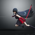Anime Female Character With Long Black Hair Wielding Dual Swords In Action Pose