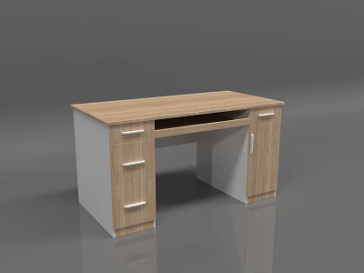 Modern Office Desk With Wooden Top White Drawers And Storage Cabinet 3d model