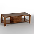 Modern Solid Wood Coffee Table With Drawer And Lower Storage Shelf Design 3d model