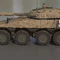 Modern Wheeled Armored Tank With Camouflage Paint Long Barrel And Antennas