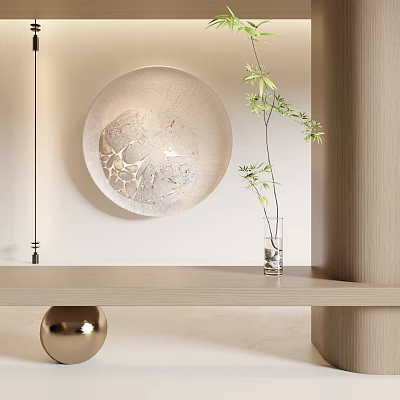 Modern Circular Wall Decor In Minimalist Interior With Console Table Vase 3d model