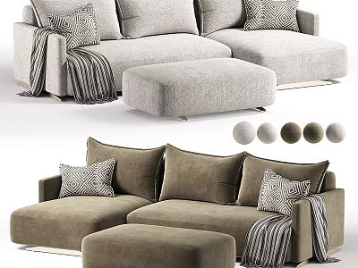 Modern Sectional Sofa With Decorative Pillows Ottoman And Throw Blanket Color Choices 3d model