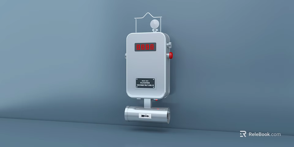 Wall Mounted Industrial Equipment with Digital Display Red Numbers and Metal Pipe Connection 3d model 