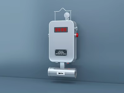 Wall Mounted Industrial Equipment with Digital Display Red Numbers and Metal Pipe Connection 3d model