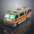 Classic Beige Motorhome With Colorful Stripes Roof Equipment And Large Windows