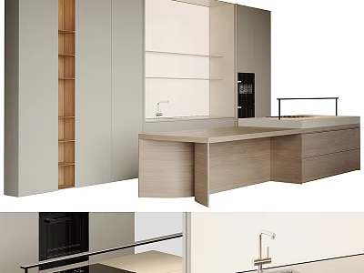 Modern Kitchen Interior Featuring Sleek Light Wood Cabinets And Central Island Counter 3d model