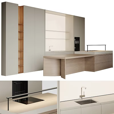 Modern Kitchen Interior Featuring Sleek Light Wood Cabinets And Central Island Counter 3d model