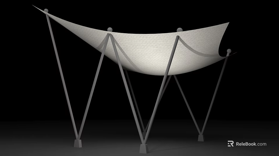 Unique Modern Tent With Metal Support Stands And White Fabric Structure 3d model 