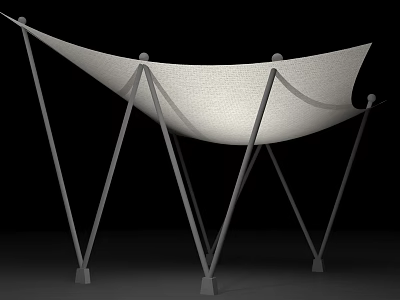 Unique Modern Tent With Metal Support Stands And White Fabric Structure 3d model