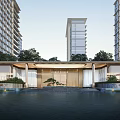 Modern Residential Building With Greenery Surrounding And Water Feature At Entrance