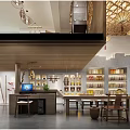 Traditional Chinese Teahouse Interior Design With Wooden Lanterns Tea Shelves And Tables