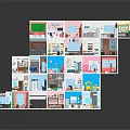 Cartoon Scenes Layered Stacked Cube Structure With Colorful Rooms Featuring Beds Sofas TVs And Bookshelves