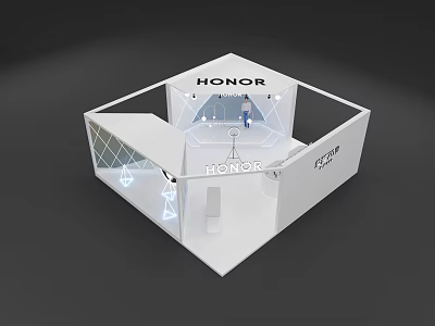 HONOR Exhibition Booth With White Modern Design Geometric Elements And Brand Logo 3d model