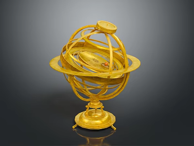 Golden Armillary Sphere Decorative Astronomical Instrument With Intricate Metal Rings And Ornate Base Stand 3d model